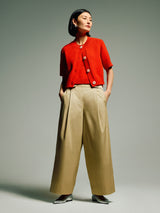 Wide Leg Cotton Trouser | Stone