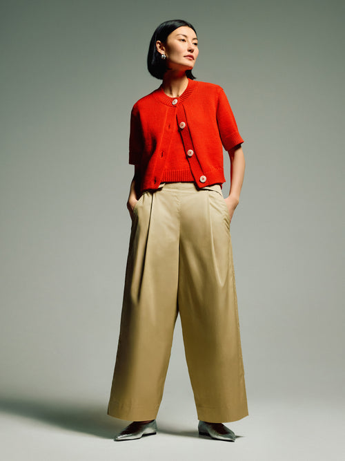 Wide Leg Cotton Trouser | Stone