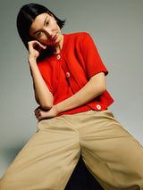 Short Sleeve Cardigan Top | Red