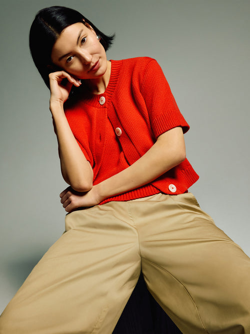 Short Sleeve Cardigan Top | Red