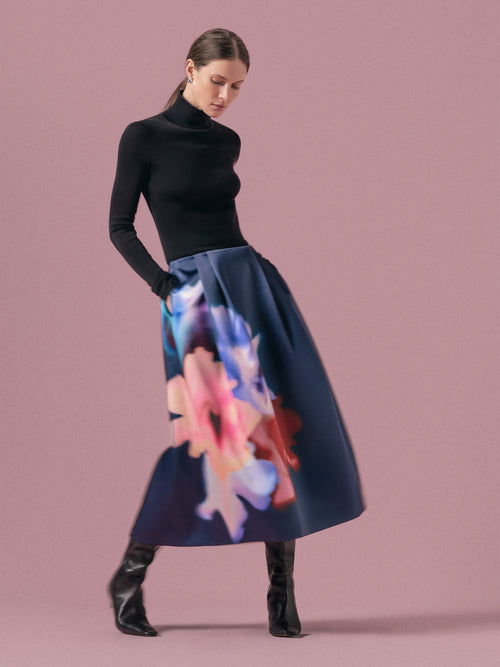 Dreamy Floral Volume Skirt | Navy