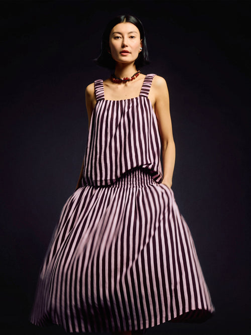 Cotton Slub Stripe Skirt | Oxblood