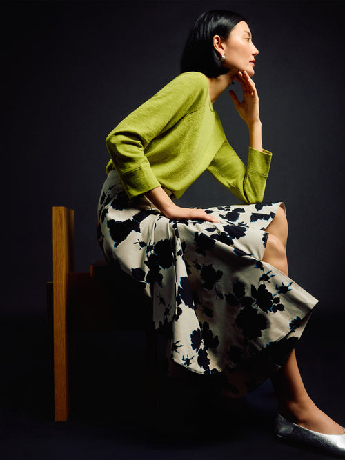 Outline Rose Cotton Skirt | Neutral