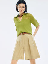 Cotton Blend Pointelle Polo | Green