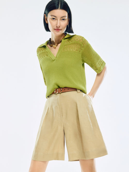 Cotton Blend Pointelle Polo | Green