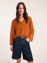 Linen V Neck Slouchy Jumper | Orange