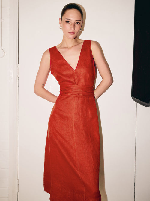 Linen Tie Dress | Orange
