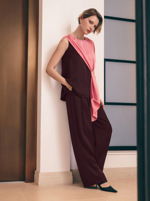 Satin Wide Leg Trouser | Oxblood