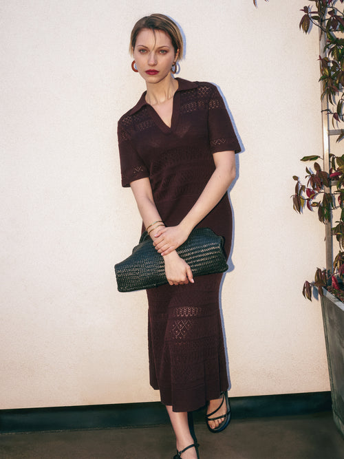 Cotton Blend Pointelle Dress | Oxblood