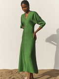 Button Detail Crepe Midi Dress | Green