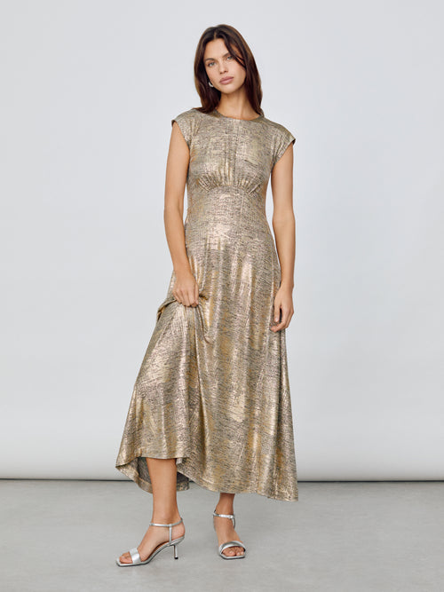 Shimmer Curved Seam Dress | Gold Jigsaw Shimmer Curved Seam Dress | Gold Jigsaw