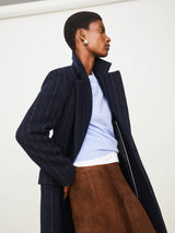 Chalk Stripe Maxi City Coat | Navy