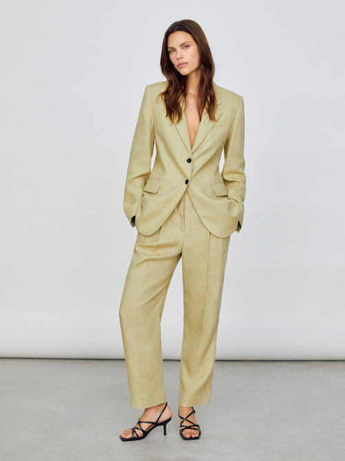 Linen Pleat Tapered Trouser | Green