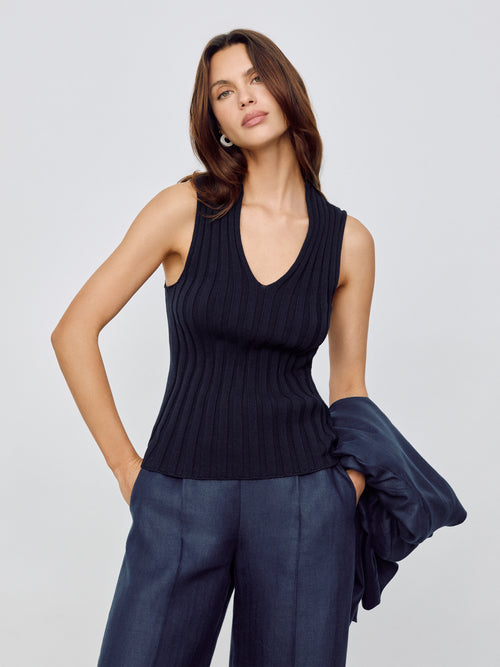 Cotton 90's Rib Tank | Navy