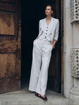 Kemp Linen Cotton Stripe Trouser | Ivory