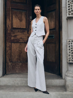 Kemp Linen Cotton Stripe Trouser | Ivory