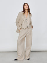Kemp Linen Cotton Stripe Trouser | Beige