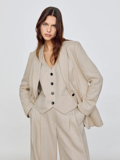 Linen Cotton Stripe Waistcoat | Beige