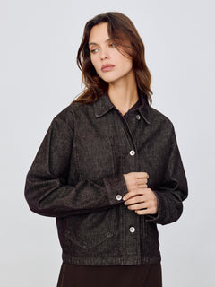 Isla Denim Cropped Jacket | Burgundy
