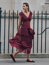Frill Plisse Maxi Dress | Red