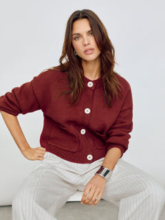 Chunky Cotton Cardigan | Red