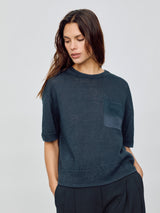 Linen Silk Pocket T-shirt | Blue