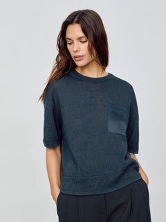 Linen Silk Pocket T-shirt | Blue