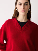 Wool Cashmere Blend V Neck | Red