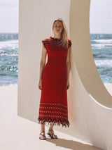 Fringe Texture Knit Dress | Orange