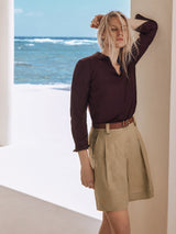 Linen Pleated Bermuda Short | Sand