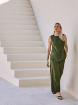 Linen Asymmetric Hem Top | Green