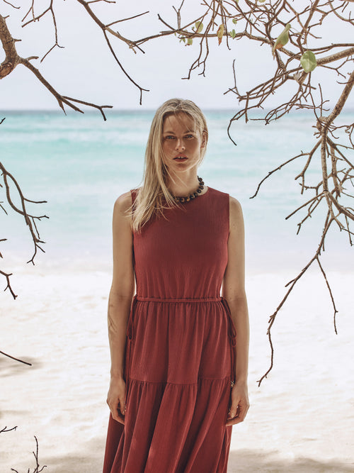 Fine Crinkle Jersey Maxi Dress | Brown