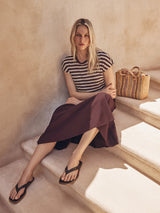 Cotton Slub Stripe Cap Sleeve Top | Oxblood