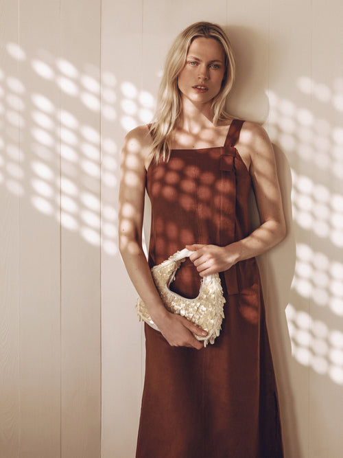 Linen Square Neck Dress | Brown