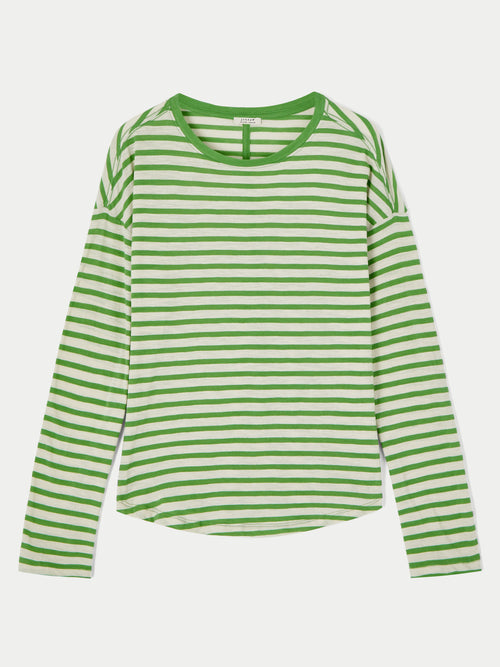 Cotton Slub Striped Long Sleeve Tee | Green