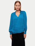 Recycled Satin Long Sleeve Top | Blue