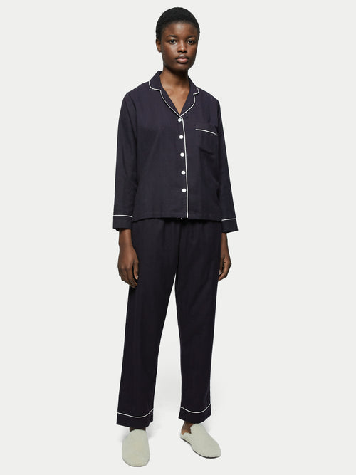 Cotton Herringbone Pyjama | Dark Navy