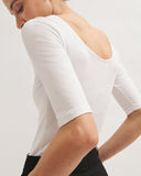 Double Front 3/4 Sleeve Ballet Back | White