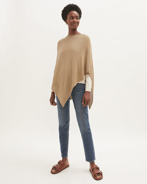 Cotton Blend Knitted Poncho | Beige