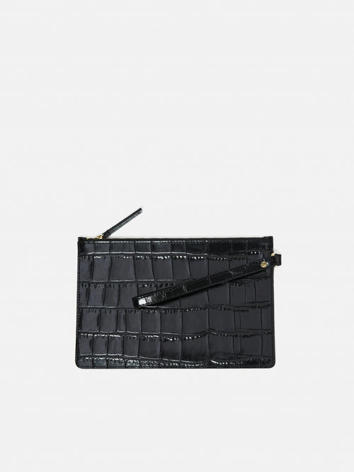 Henley Wristlet Clutch Leather | Black