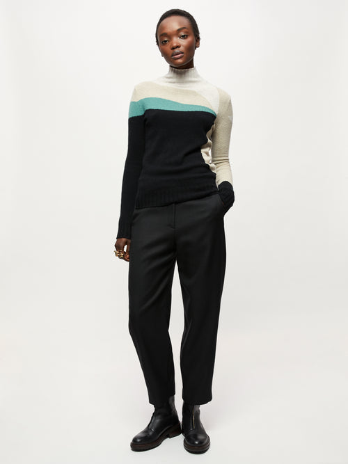 Merino Cashmere Intarsia Block jumper | Black