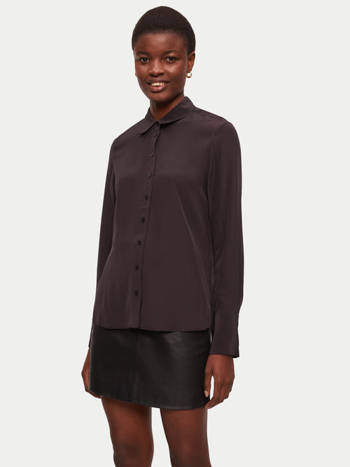 Deep Cuff Silk Long Sleeve Shirt | Brown