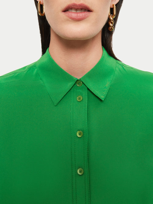 Deep Cuff Silk Long Sleeve Shirt | Green