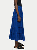 Light Linen Pleat Detail Tiered Skirt | Blue