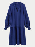 Light Linen Pleat Sleeve Short Dress | Blue