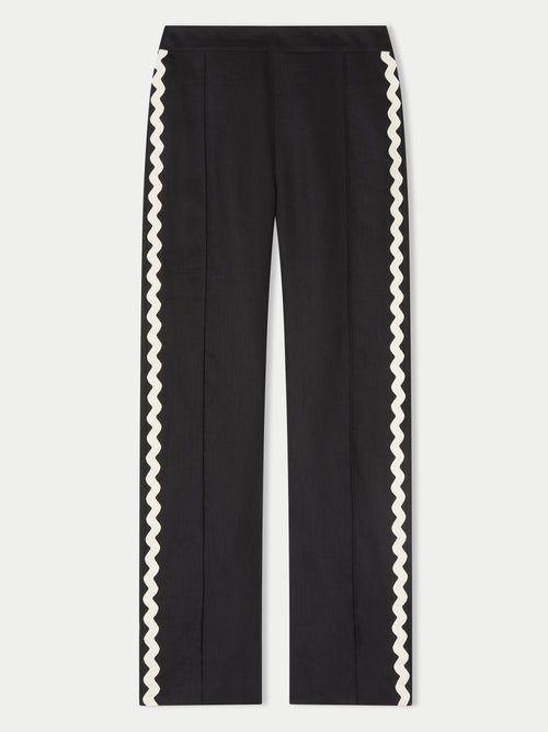 Linen Contrast Ric Rac Trouser | Black