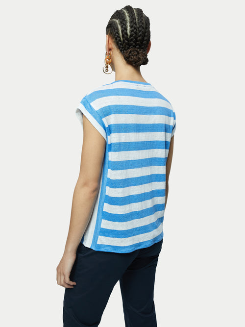 Linen Bold Stripe Short Sleeve Tee | Blue