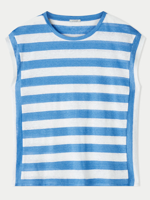 Linen Bold Stripe Short Sleeve Tee | Blue