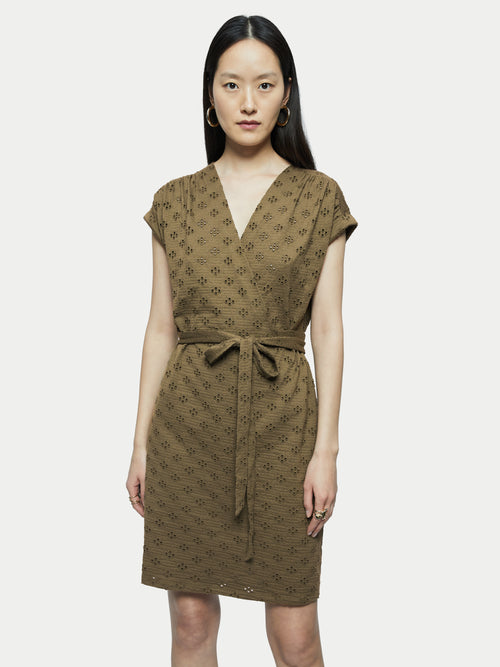 Cotton Broderie Wrap Dress | Khaki