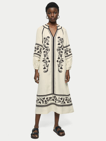 Linen-blend Embroidery Maxi Dress | Cream – Jigsaw